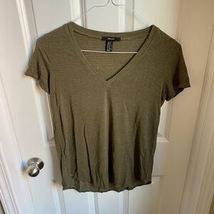 Forever 21 Green and White Shortsleeve v-neck